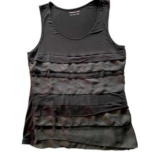 Black knit sleeveless top soft chiffon ruffles on front back is solid medium